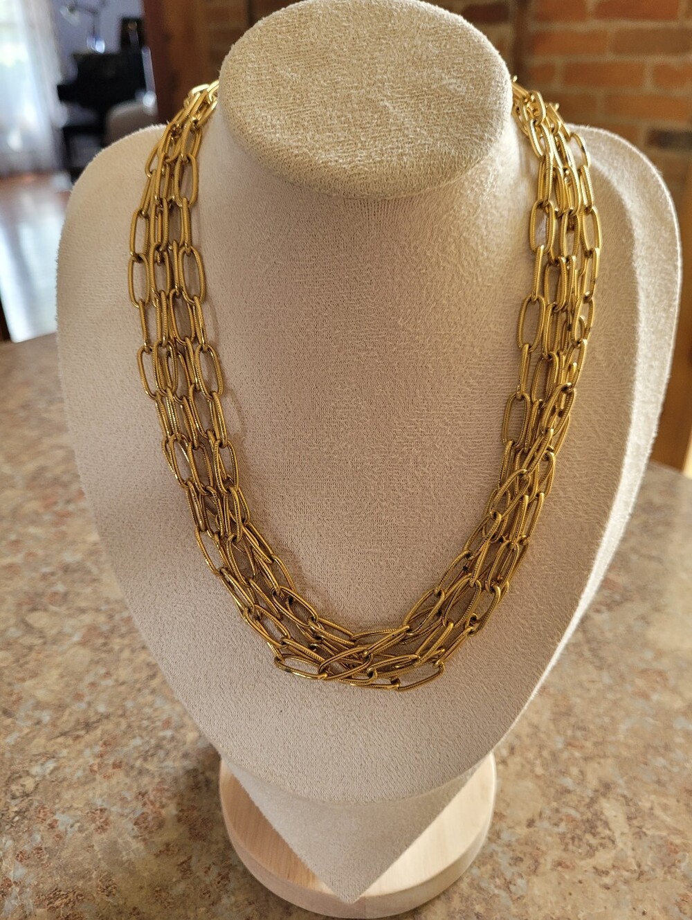 Gold Tone Layered Multi-Strand Chain Link Necklace